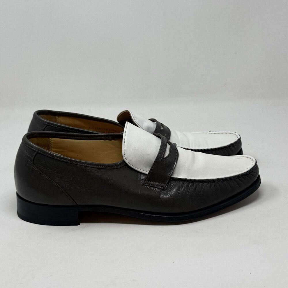 Hanover Loafers Shoes Mens 11 D / B Gray White Two Tone Leather Vintage USA